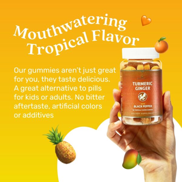 BeLive Turmeric Curcumin with Black Pepper & Ginger - 500 mg of Turmeric and Ginger Supplement for Immune Support, Healthy Skin, and Mobility - Tropical Flavor | 60 Count - Image 3