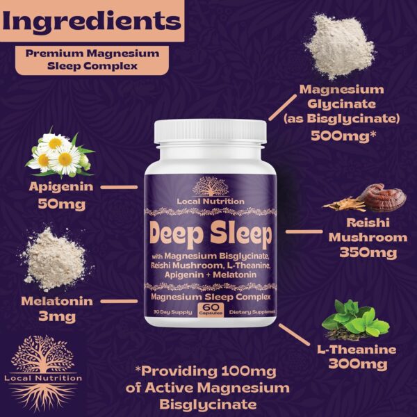 Natural Sleep Aid with Magnesium Glycinate 500mg Reishi Mushroom 350mg L-Theanine 300mg Apigenin 50mg Melatonin 3mg - Magnesium Sleep Supplement for Sleep Support, Deep Sleep - 60 Capsules Made in USA - Image 6