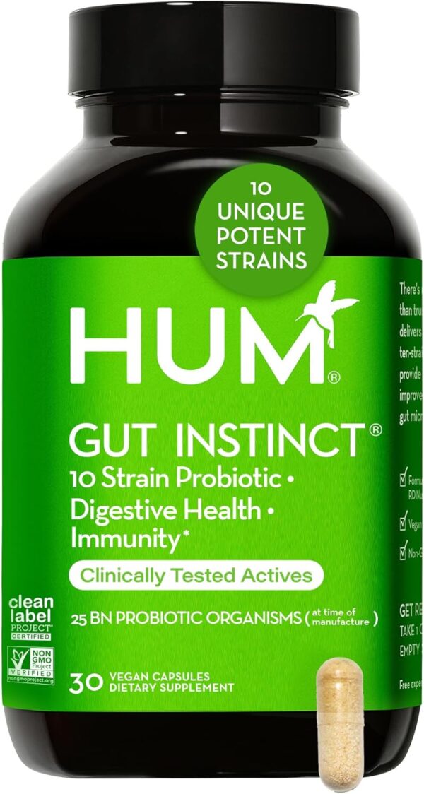 HUM Gut Instinct (30-Day Supply) - Daily Probiotics for Digestive Health for Women and Men - Lactobacillus + Bifidobacterium Strains for Bloating, Immune Support + Healthy Gut Diversity