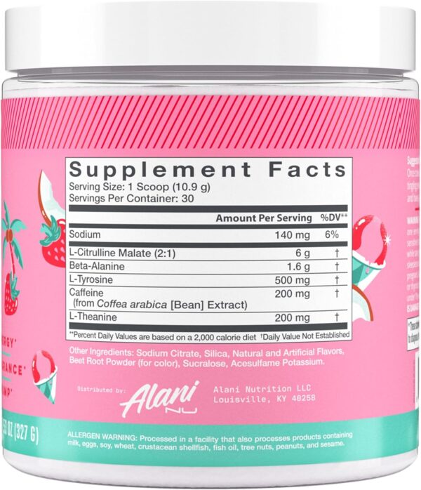 Alani Nu Pre Workout Powder Hawaiian Shaved Ice | Amino Energy Boost | Endurance Supplement | Sugar Free | 200mg Caffeine | L-Theanine, Beta-Alanine, Citrulline | 30 Servings - Image 3