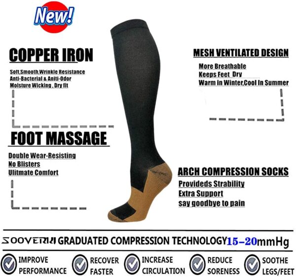 Graduated Copper Compression Socks for Men & Women Circulation 8 Pairs 15-20mmHg - Best for Running Athletic Cycling - Image 5