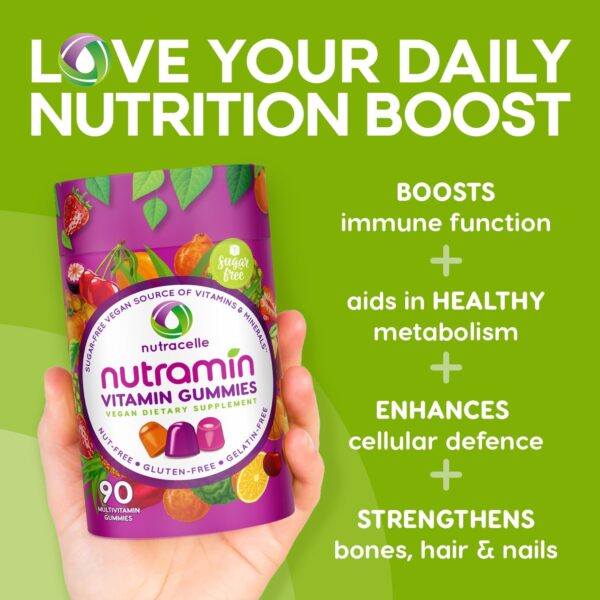 NUTRAMIN Daily Vegan Keto Multivitamin Gummies Vitamin C, D2, and Zinc for Immunity, Plant-Based, Sugar-Free, Nut-Free, Gluten-Free, with Biotin, Vitamin A, B, B6, B12 & More 90 Count, 45 Days - Image 5