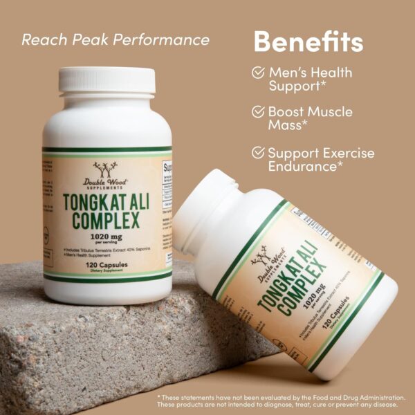 Tongkat Ali Extract 200 to 1 for Men (Longjack) Eurycoma Longifolia, 1020mg per Serving, 120 Capsules - Men's Health Support with 20mg Tribulus Terrestris (Third Party Tested) by Double Wood - Image 6