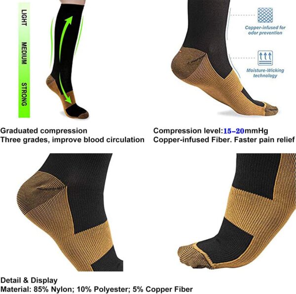 Graduated Copper Compression Socks for Men & Women Circulation 8 Pairs 15-20mmHg - Best for Running Athletic Cycling - Image 4