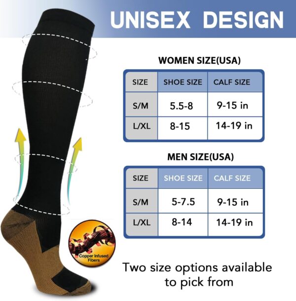 Graduated Copper Compression Socks for Men & Women Circulation 8 Pairs 15-20mmHg - Best for Running Athletic Cycling - Image 2