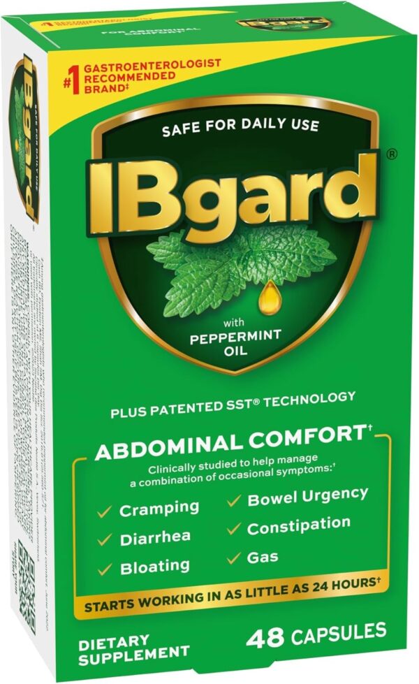 IBgard Gut Health Supplement, Peppermint Oil Capsules for Abdominal Comfort, 48 Capsules (Packaging May Vary)