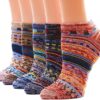 Womens Socks Gifts For Women Ankle Warm Cotton Vintage Liner Socks Pack of 5 Pair …