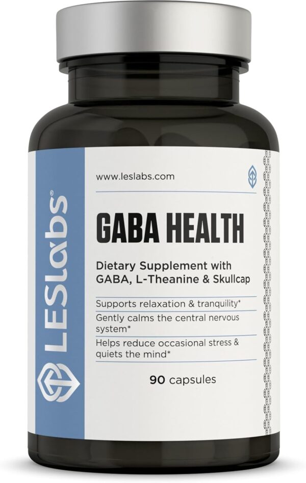 LES Labs GABA Health – Calm Mind & Relaxation, Stress Relief, Neurotransmitter Support & Deep Sleep – GABA, Taurine, Passionflower, Skullcap, L-Theanine & Magnesium – Non-GMO Supplement – 90 Capsules