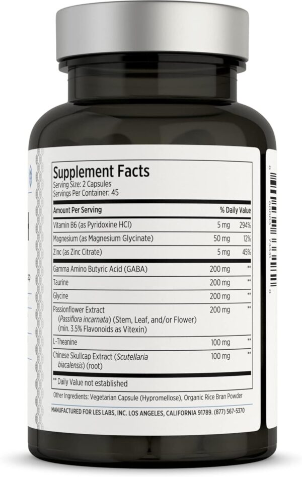 LES Labs GABA Health – Calm Mind & Relaxation, Stress Relief, Neurotransmitter Support & Deep Sleep – GABA, Taurine, Passionflower, Skullcap, L-Theanine & Magnesium – Non-GMO Supplement – 90 Capsules - Image 3