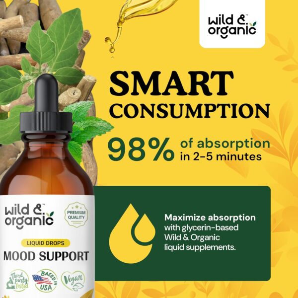 Wild & Organic Mood Support Supplement - Natural Liquid Drops for Positive Energy - Calm Mind Supplement for Women and Men - Non-Alcohol Ashwagandha & Rhodiola Rosea Root Tincture for Good Mood - 4 oz - Image 6