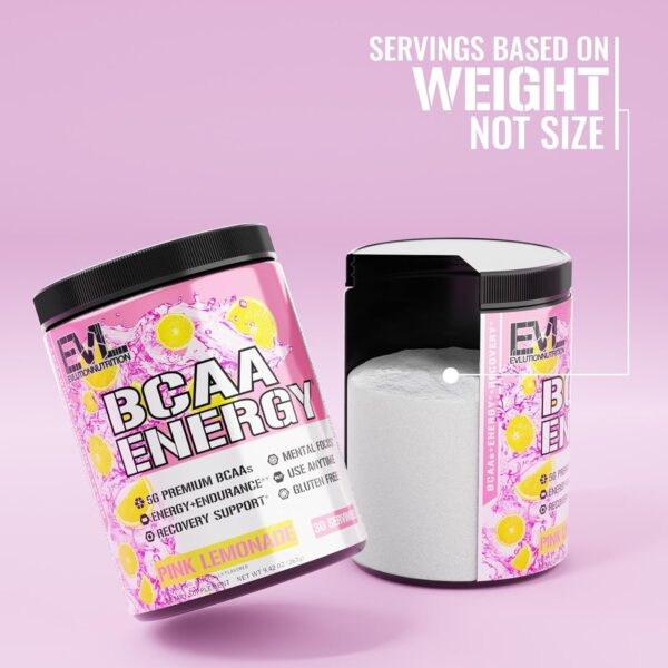 EVL BCAAs Amino Acids Powder - BCAA Energy Pre Workout Powder for Muscle Recovery Lean Growth and Endurance - Rehydrating Post Workout Recovery Drink with Natural Caffeine - Pink Lemonade - Image 4