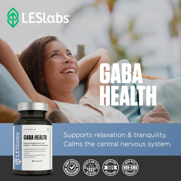 LES Labs GABA Health – Calm Mind & Relaxation, Stress Relief, Neurotransmitter Support & Deep Sleep – GABA, Taurine, Passionflower, Skullcap, L-Theanine & Magnesium – Non-GMO Supplement – 90 Capsules - Image 5