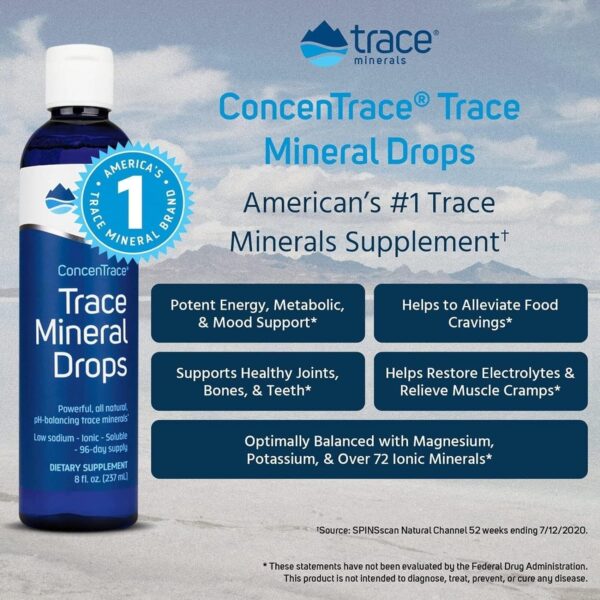 Trace Minerals ConcenTrace Drops | Full Spectrum Minerals | Ionic Liquid Magnesium, Chloride, Potassium | Low Sodium | Energy, Electrolytes, Hydration | 96 Day Supply, 8 fl oz (Pack of 1) - Image 4