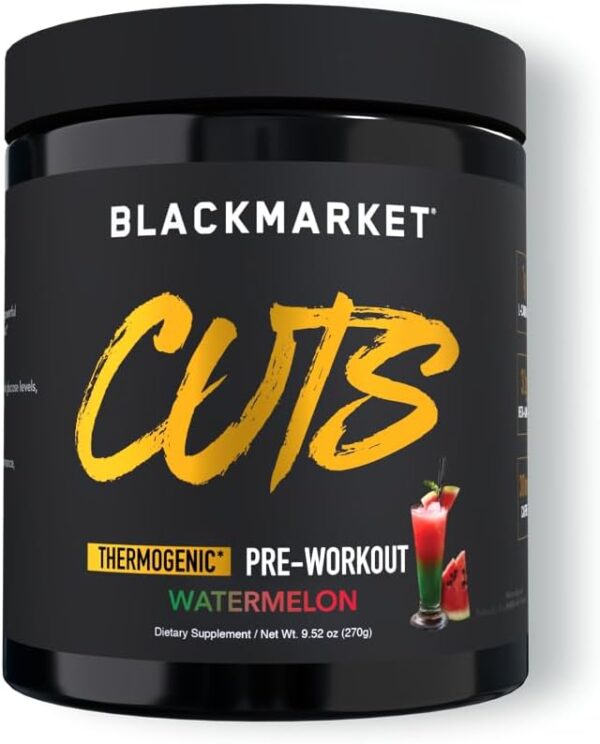 BLACKMARKET CUTS Pre Workout - Flavored Energy Powdered Drink Mix for Men & Women, Great for Muscle Definition, Thermogenic, Creatine Free (Watermelon, 30 Servings)