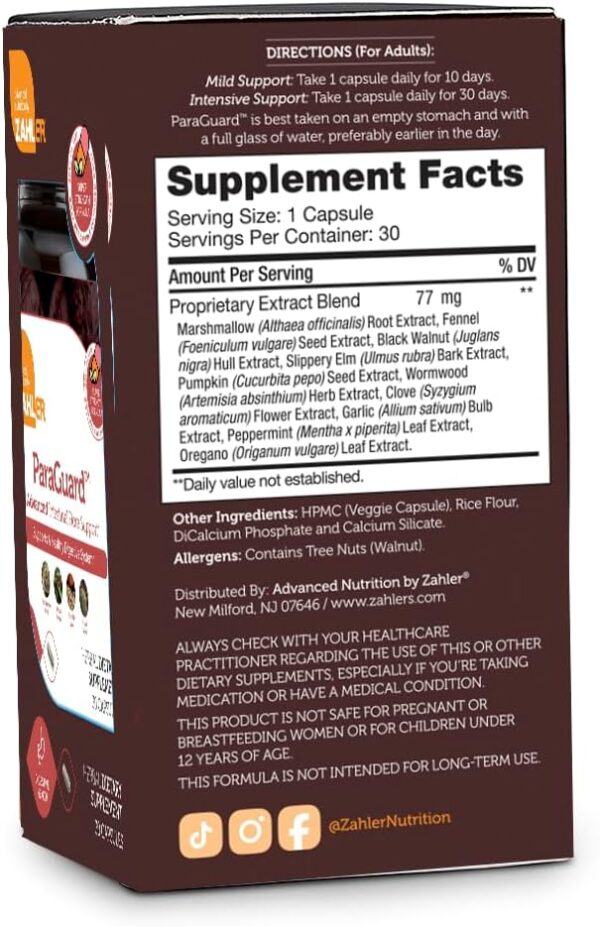 Zahler - ParaGuard Capsules - Gut Health Supplement - Formula has Wormwood, Garlic Bulb, Pumpkin Seed, Clove & More - Natural Support for Humans - Certified Kosher 30 Count - Image 6