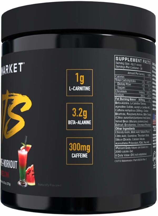 BLACKMARKET CUTS Pre Workout - Flavored Energy Powdered Drink Mix for Men & Women, Great for Muscle Definition, Thermogenic, Creatine Free (Watermelon, 30 Servings) - Image 3