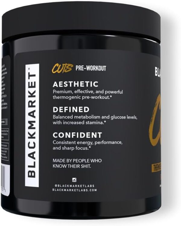 BLACKMARKET CUTS Pre Workout - Flavored Energy Powdered Drink Mix for Men & Women, Great for Muscle Definition, Thermogenic, Creatine Free (Watermelon, 30 Servings) - Image 6