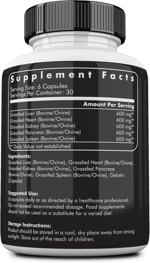 Ancestral Supplements Grass Fed Beef Organ Supplement, Supports Whole Body Wellness with Proprietary Blend of Liver, Heart, Kidney, Pancreas, Spleen, Freeze-Dried Beef, Non-GMO, 180 Capsules - Image 3