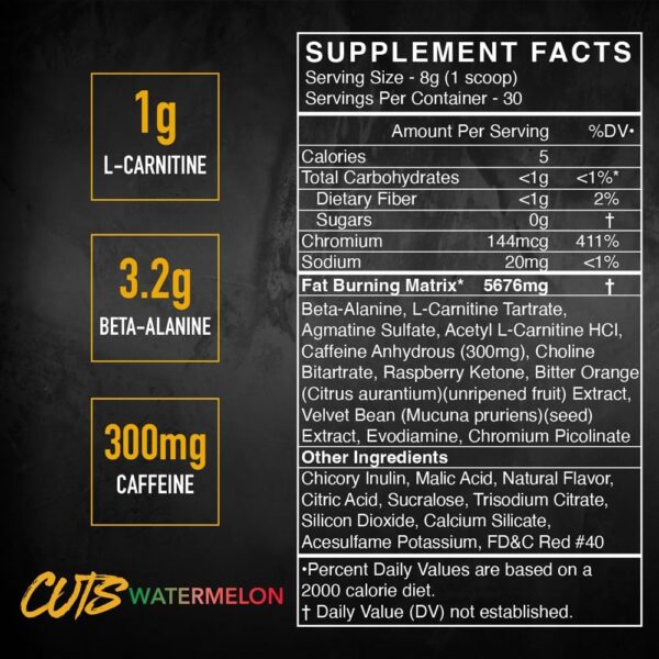 BLACKMARKET CUTS Pre Workout - Flavored Energy Powdered Drink Mix for Men & Women, Great for Muscle Definition, Thermogenic, Creatine Free (Watermelon, 30 Servings) - Image 2