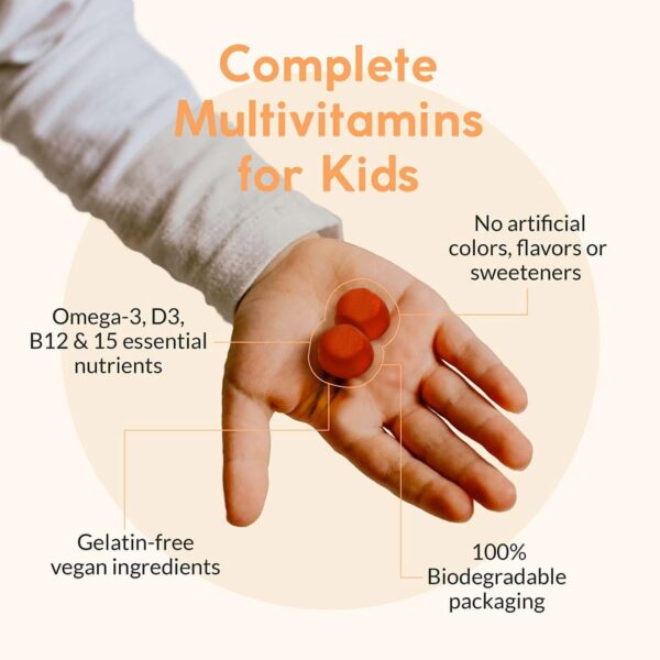 Complete Kids Multivitamin Gummies - with Omega 3,6,9, Vitamin B12, Folic Acid, Iodine, Vitamin C, Zinc - Kids Daily Essential Vitamins - Premium Vegan Multivitamin for Kids 2+ (60 Gummies) - Image 3