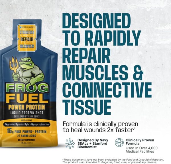 Frog Fuel Power Regular Protein Shot, 15g Protein Nano-Hydrolyzed Grass Fed Collagen, Post Workout, Gluten Free, Fat & Sugar Free, 22 Amino Acids, 0 Carbs, Berry, 1 oz Packets, 24 Pack