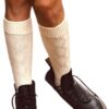 Women’s Beige Knee-High Socks - Organic Cotton - School Uniform, Ivory Boot Socks, Winter Warm Over the Calf Socks – One Size 6-10