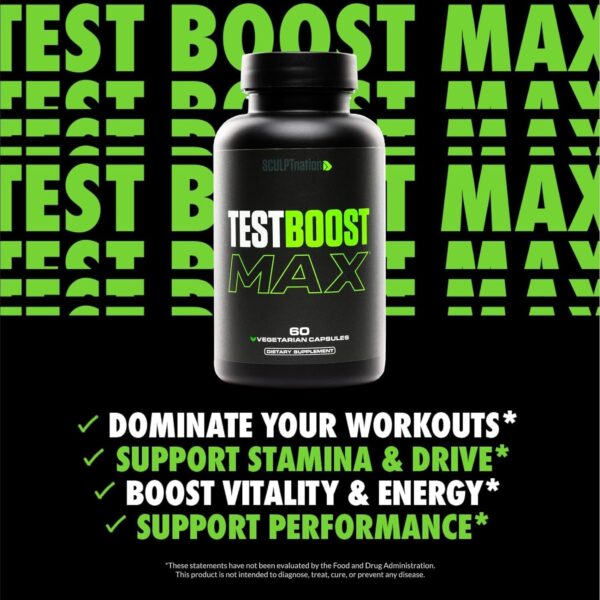 Sculpt Nation by V Shred Test Boost Max - Testosterone Supplement for Men - Tribulus Terrestris for Men - Natural Energy, Stamina, and Strength Booster - 60 Gluten Free Capsules - Image 5