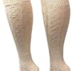 Women’s Beige Knee-High Socks - Organic Cotton - School Uniform, Ivory Boot Socks, Winter Warm Over the Calf Socks – One Size 6-10 - Image 4