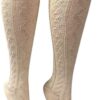 Women’s Beige Knee-High Socks - Organic Cotton - School Uniform, Ivory Boot Socks, Winter Warm Over the Calf Socks – One Size 6-10 - Image 3