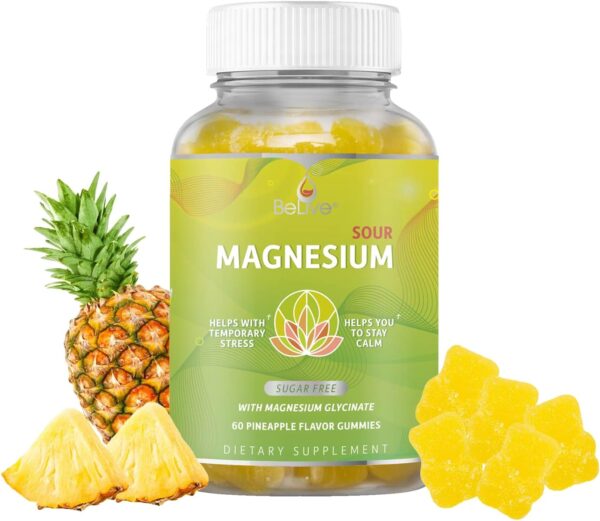 BeLive Magnesium Gummies 200mg - 60 Ct | Magnesium Glycinate Supplements for Relaxation, Stress Relief, and Sleep for Adults & Kids - Tasty and Tangy Pineapple Flavor