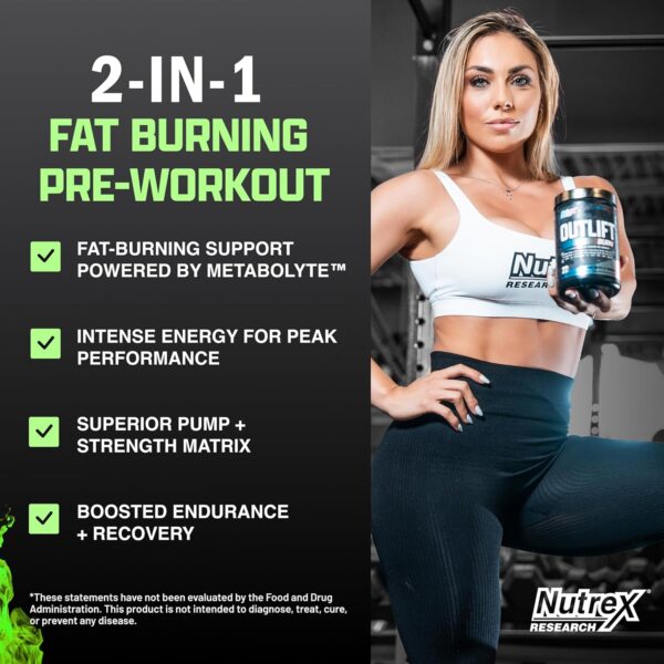 Nutrex Research Outlift Burn Thermogenic Pre Workout Powder, 2 in 1 Performance & Shredding Supplement with Metabolyte, GBBGO (22 Servings, Maui Twist) - Image 3