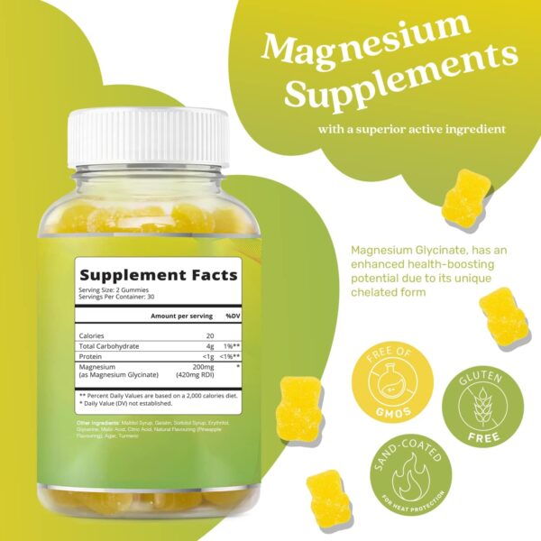 BeLive Magnesium Gummies 200mg - 60 Ct | Magnesium Glycinate Supplements for Relaxation, Stress Relief, and Sleep for Adults & Kids - Tasty and Tangy Pineapple Flavor - Image 2