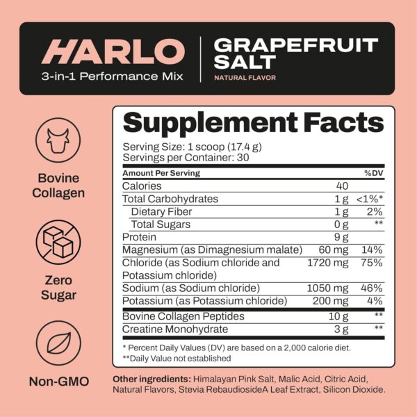 Harlo - Grapefruit Salt Electrolyte Drink Mix w/Bovine Collagen & Creatine - Creatine Monohydrate Powder - Energy Drink Powder - Pre Workout Powder - Sugar Free Energy Drinks - Post Workout Recovery - Image 5