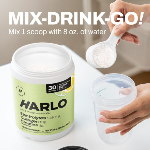 Harlo - Grapefruit Salt Electrolyte Drink Mix w/Bovine Collagen & Creatine - Creatine Monohydrate Powder - Energy Drink Powder - Pre Workout Powder - Sugar Free Energy Drinks - Post Workout Recovery - Image 2