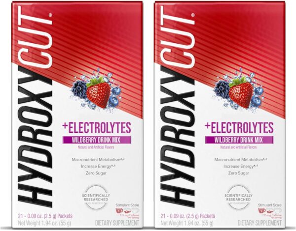 Hydroxycut Drink Mix, Wildberry Blast - 21 Travel-Size Packets, Pack of 2 - Zero Calories, Zero Sugar - Boost Metabolism, Burn Calories, Increase Energy - for Women & Men