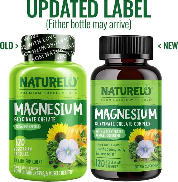 NATURELO Magnesium Glycinate Chelate Complex - 200 mg Magnesium with Organic Vegetables to Support Sleep, Calm, Muscle Cramp & Stress Relief – Gluten Free, Non GMO - 120 Capsules - Image 6