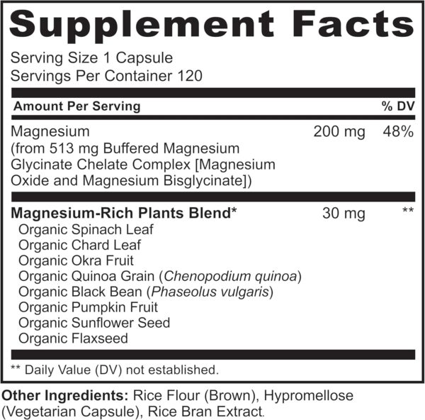 NATURELO Magnesium Glycinate Chelate Complex - 200 mg Magnesium with Organic Vegetables to Support Sleep, Calm, Muscle Cramp & Stress Relief – Gluten Free, Non GMO - 120 Capsules - Image 3